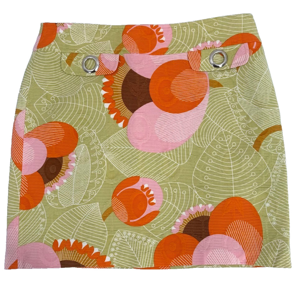 Beth Bowley Silk Lined Floral Mini Skirt Womens 10 Retro Mod Cotton Pink Orange